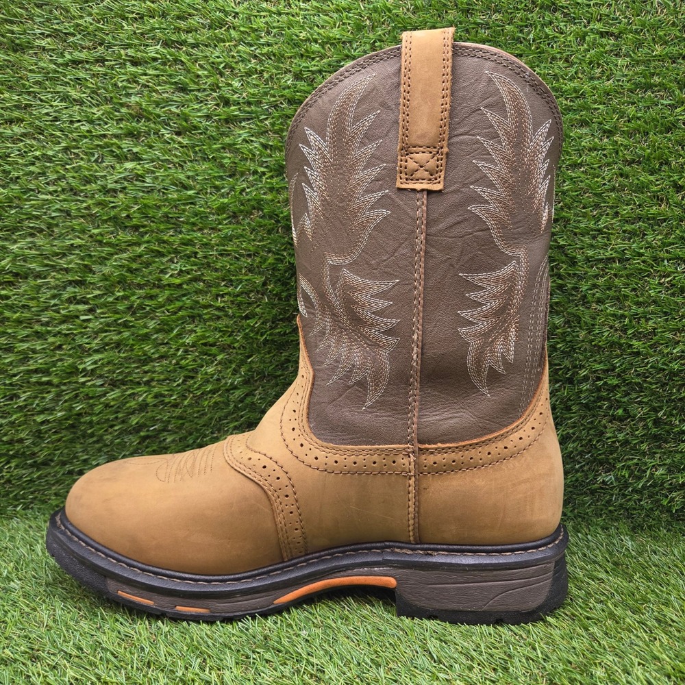 Ariat WorkHog H20 SIZE 12 WIDE Men's Waterproof Pull On Leather Work Boots Brown - Picture 3 of 14